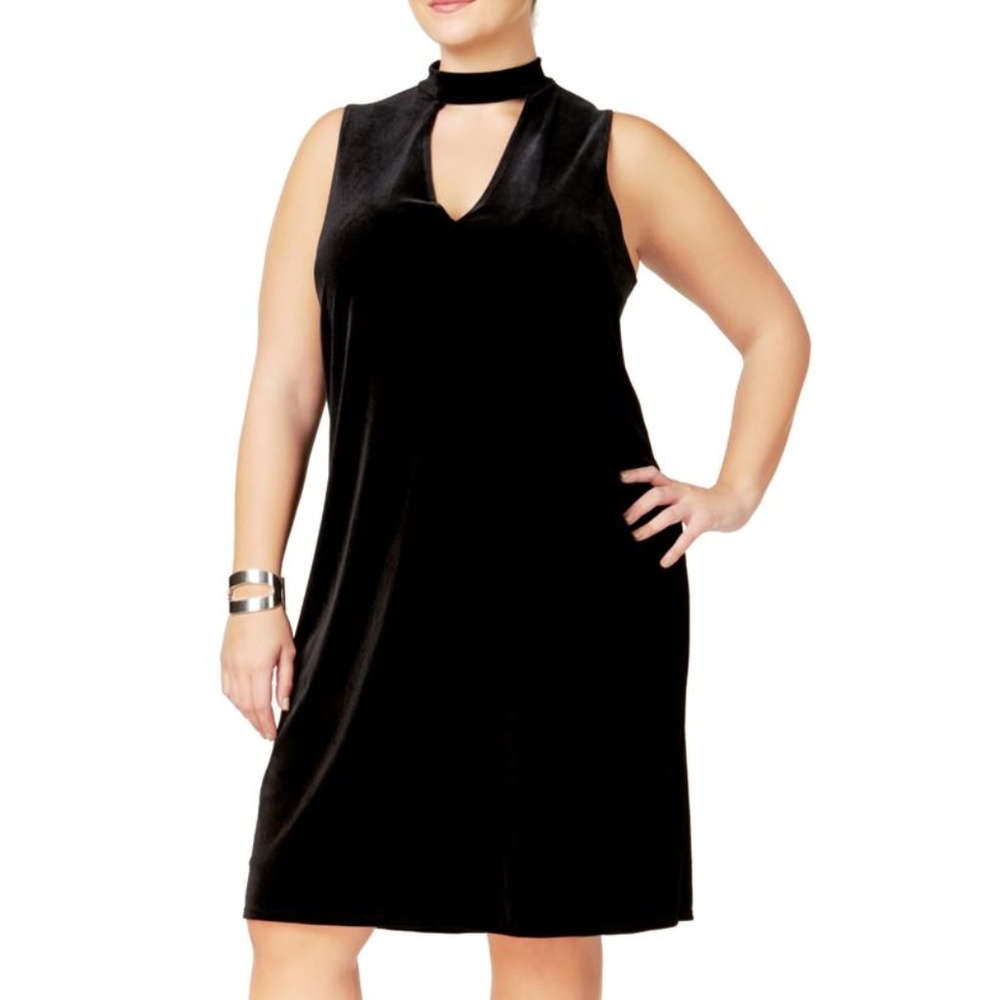 ❤️‍🔥 NWT Macys Black Velvet Choker Cocktail Midi Dress